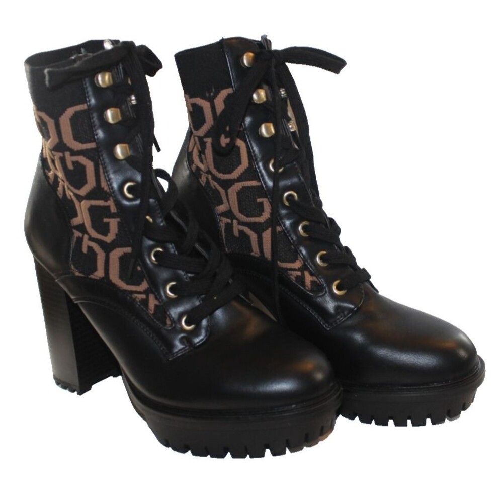 Guess Lace-Up Ankle Boots Grows-R Women's Logo 7.5 M Combat Lugged Sole
